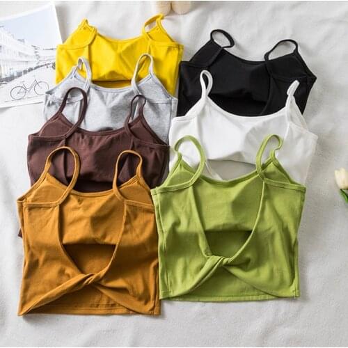 Women Crop Top Backless Bra Top Female Cotton Underwear Twist Back Hollow Padded Tee Tube Tops Strapless Top