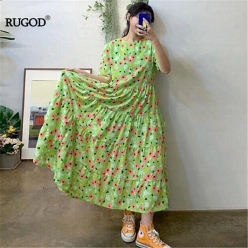 RUGOD Ins hot romantic color long dress 2019 summer o-neck flare dress fashionable clothes