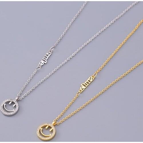 Smiley Face Gold Color Handmade Cubic Zirconia Clavicle Chain Necklace For Women Girls Luxury Simple Dainty Jewelry SN2428