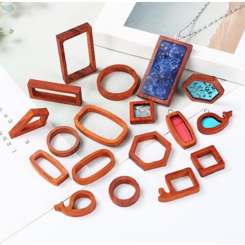 1pcs DIY handmade crystal epoxy glue resin mold hollow pendant base pendant sandalwood solid wood frame