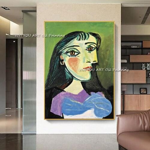 100% Handmade Portrait of a Woman Picasso oil painting Green Figure Face Large Canvas Living Room Home Picture Decoration