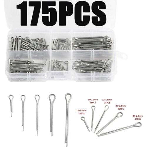 175Pcs Assorted Sizes Sliver Split Pins Cotter Fixings Zinc Plated Steel Hard Case Link Split Cotter Pin with box