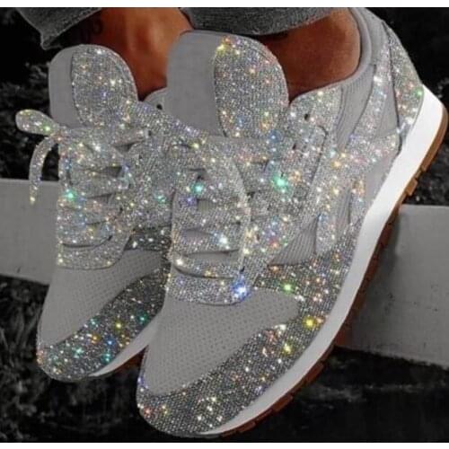 2021 Womens Sequined Glitter Sneakers, Casual Lace-up Shoes, Sparkling, Flat and Casual shoes for women sneakers shose women