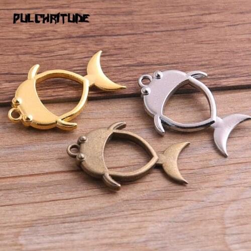 3pcs 25*37mm Three Color Alloy Jewelry Accessories Fish Charm Hollow Glue Blank Pendant Tray Bezel 11C78