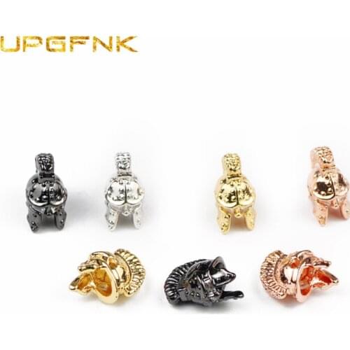 UPGFNK 4pcs White Zircon Spartan helmet Copper Spacer beads Charms Loose beads for Jewelry bracelet making DIY Finding wholesale