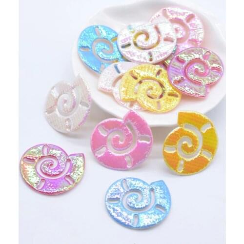 50Pcs 30mm Glitter AB Colors Conch Appliques Single Side Iridescent Patches for Clothes Headwear Bowknot Bow Decor Accessories