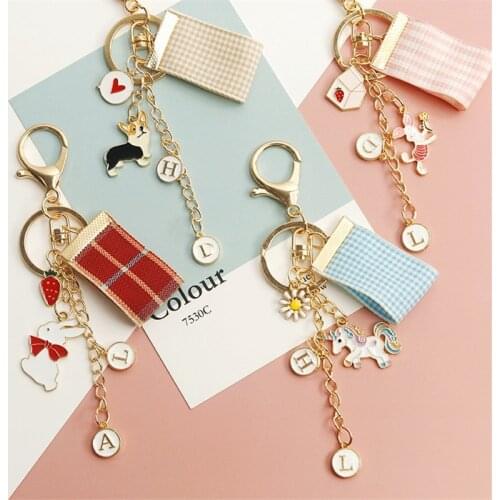 Dayoff Fashion Animal Dog Unicorn Rabbit Keychain Key Chains Cartoon Ribbon Letter Key Ring Fashion Jewelry Gift For Women K101