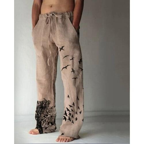 Men Linen Loose Casual Trousers Lightweight Drawstring Waist Pocket Beach Pants Homewear Sports Pilates Yoga Pants For Man