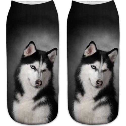 Black husky Arrival 3D Pug Dog Print Socks Casual Harajuku Art Socks Low Cut Animal Sock Ankle Womens Sock Short Meias Feminina