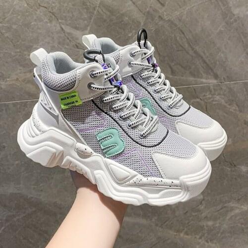 Designer Chunky Sneakers Knitting Mesh Women New Thick Bottom Sport Ladies Shoes Breathable Autumn Platform Sneakers Women
