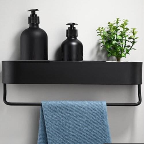 Home Floating Shelves Wall Mounted Bathroom Organizer With Towel Bar Adhesive Alloy Shower Storage Rack For Kitchen No Drill