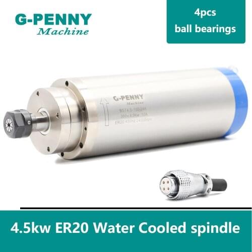 CNC Spindle Motor 3800v/220v 4.5KW ER20 Water Cooled 4 bearings Water Cooling Spindle for CNC Router drilling engraving Machine