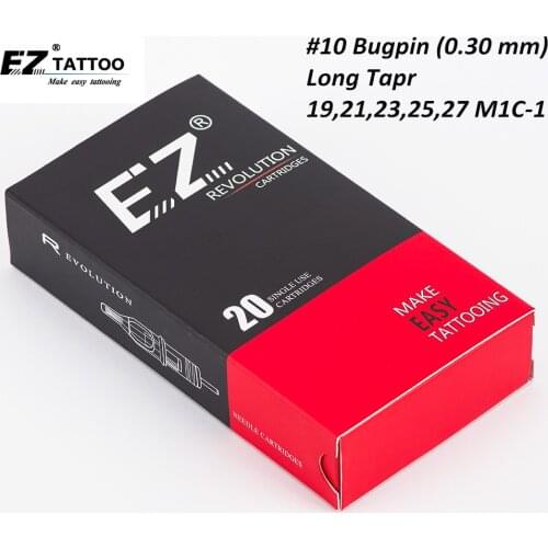 EZ Revolution Cartridge Needles #10 Bugpin ( 0.30 MM) Regular Long Taper for Rotary Tattoo Machine Grips 19/21/23/25/27CM