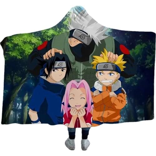 Anime Ninja Uzumaki Uchiha Narutoes 3D Printed Flannel Hooded Blanket Picnic Wearable Fleece Throw Warm Gift for Kids Adults