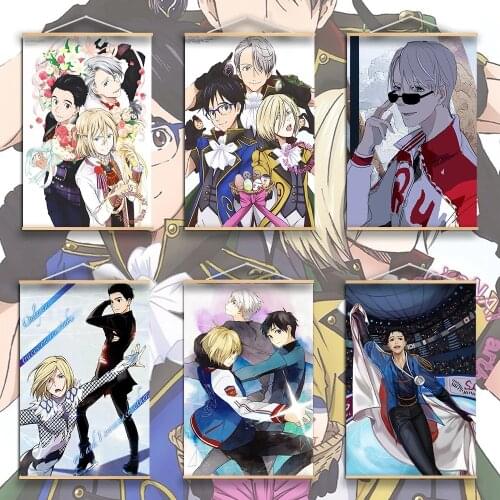 HD Print Yuri On Ice Victor Nikiforov Anime Manga Wall Poster Solid Wood Hanging Scroll Poster Wall Hanging Poster Living Room
