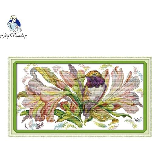 Joy Sunday The Bird And Flower Peony Decor Painting On Canvas 11CT 14CT Cross Stitch Kits Needlework Sets Embroidery D723