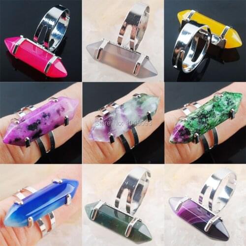 Finger Resizable Ring Natural Stone Jewelry For Women Gift Hexagonal Agates Flourite Zoisite Jaspers Bead Adjustable 1Pcs QBX303