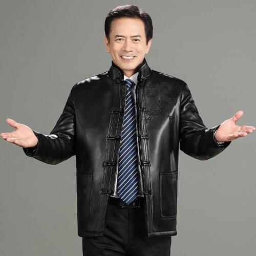 Tang suit middle-aged and elderly integrated fur mens buckle Chinese style Plush thickened fathers coat