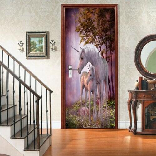 Creative eco-friendly 3D unicorn door sticker refurbished self-adhesive bedroom wall stickers