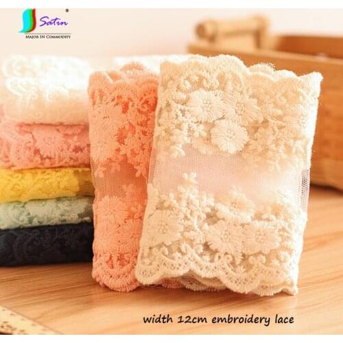 Width 12cm Wedding Dress Decorate Waist Skirt Sew Accessories Candy Color Tulle Flower Embroidery Cotton Lace 5 Meters S0419H
