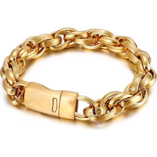 Fashion Gift 11mm 8.66'' 59g weight Stainless Steel Double O-chain Link Bracelet Bangle for Mens cool hip-hop jewelry