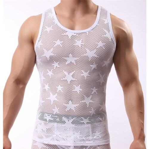 Mens Undershirts Sleeveless Gay Transparent Solid Tops Tees Vest Mesh Sexy Male Shirt Men Summer Wear Undershirts