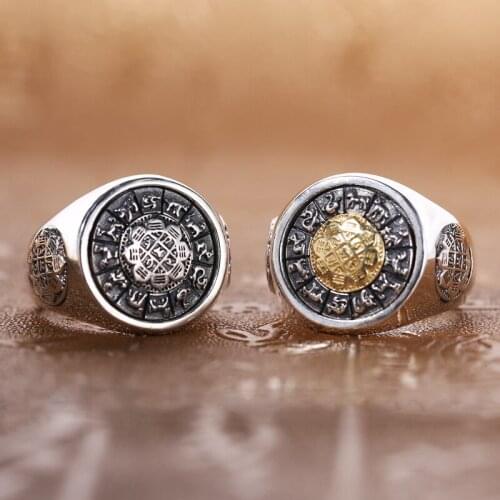 Wholesale S925 Sterling Silver Jewelry Retro Thai Silver 12 Zodiac Birth Year Rotation Ring Personality Mens Ring