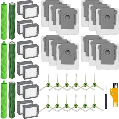 Replacement Parts Kit For Roomba I7 I7+ I6+ I3+ Pluse5 E6 E7 Vacuum, Rubber Brushes HEPA Filters Side Brushes Bags