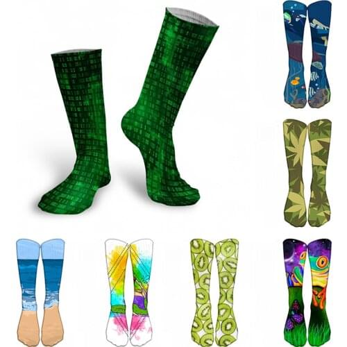 3D Printed Novelty Funny Women Long Socks Art Harajuku Oil Painting High Knee Boots Socks Sports Happy Cotton Girl Calf Socks