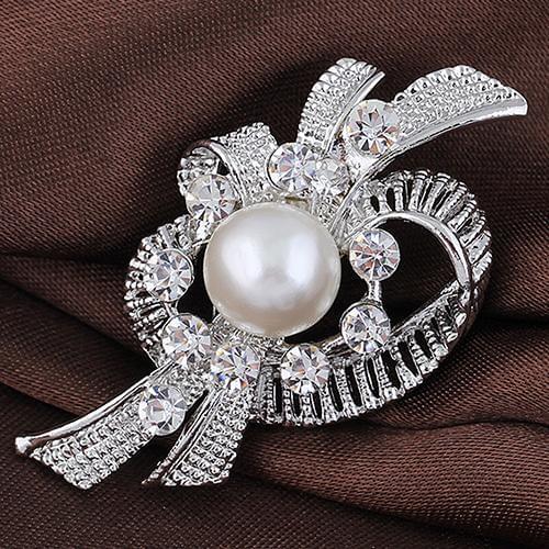 New Bridal Bouquet Rhinestone Crystal Brooch Pin Silver Pearl Brooches Flower