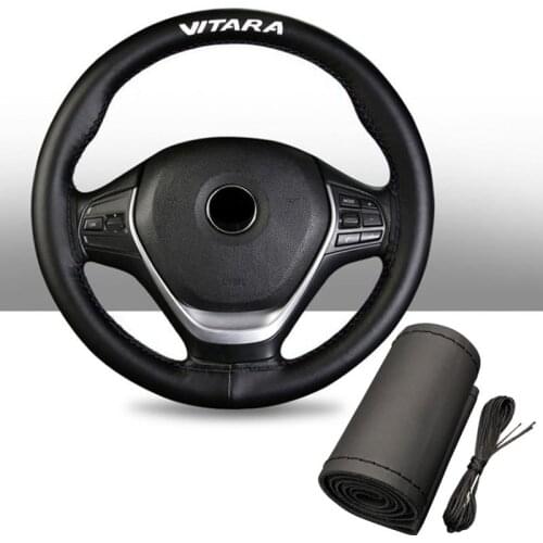 15 Inch Genuine Leather Braided Steering Wheel Cover for Suzuki Vitara Car Interior Accessories