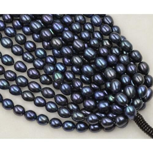 Wholesale 5 strands 9-10mm rice black freshwater pearl loose strings
