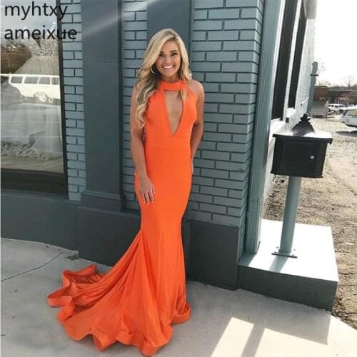 2020 Long Plus Size Evening Dress Mermaid Style Train Sleeveless Orange Vestido De Noche Formal Prom Party Gowns Event Dress