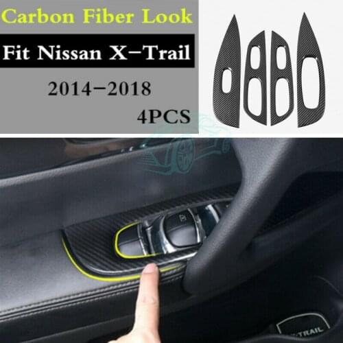 Fit For Nissan Rogue X-Trail 2014 2015 2016 2018 Carbon Fiber ABS Window Switch Panel Cover Trim 4pcs