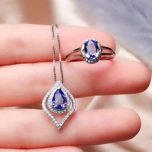 Real Natural Tanzanite jewelry set Natural Real Tanzanite 925 sterling silver 1pc pendant,1pc ring