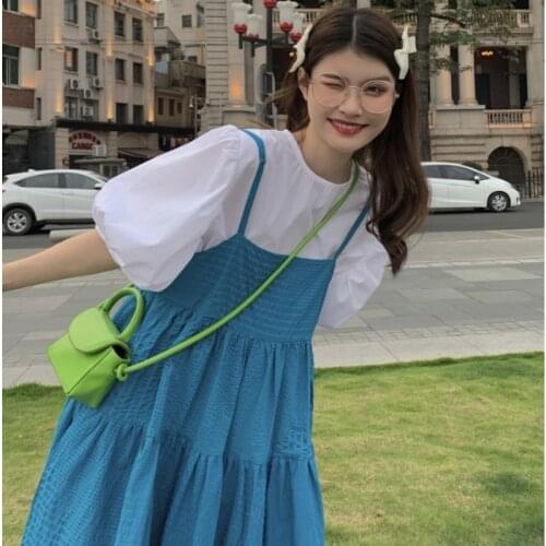 Lotus Leaf Sleeve Blue Plaid Ladies Dress Lace Short Sleeve High Waist Dress Summer Elegant Ladies Dress