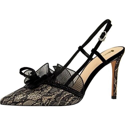 Slippers Womens Lace High Heels Stiletto With Sexy Wild Flirting Female Outside Wearing Rhinestone Half Support