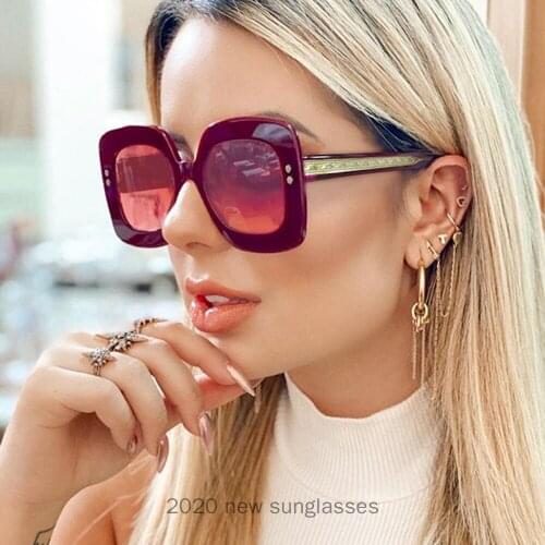 Mincl Ladies Oversized Sunglasses Women Square Rivet 2020 Female Sun Glasses Big Uv400 Hot Selling Summer Style Red Sunglasse NX