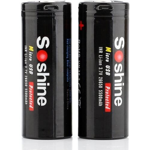 Soshine 3,7 V 5500 mAh 26650 batería puerto de carga usb batería recargable con baterías protectas Micro-USB