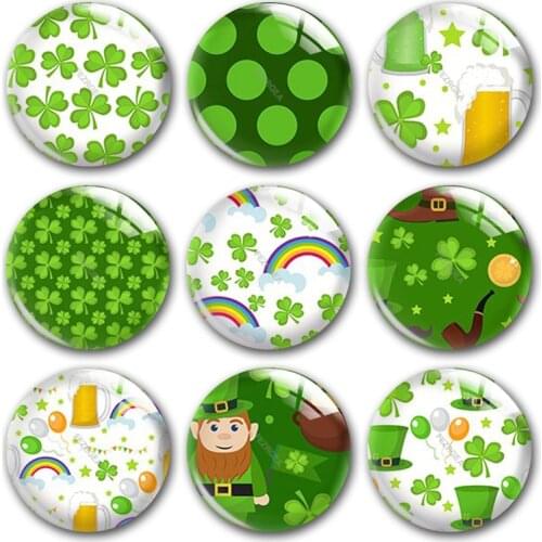 Handmade St. Patricks Day Irish Drink Clover Round Photo Glass Cabochons Demo Flat Back DIY Jewelry Making Findings Accessory