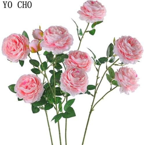 YO CHO Artificial Flowers Silk Peonies White Pink Roses Wedding Flowers Arch Decoration Home Party Decorative Flower Fake Peony