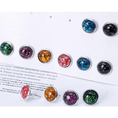6 Pairs Mixed Created Opal Rhinestone Stud Earrings Set Women Fashion Jewelry