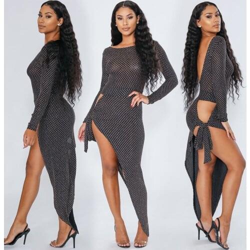 Dress Ladies Summer 2021 European and American Fashion Trendy Womens Polka Dot Mesh Dress Sexy Split Slim Bag Hip