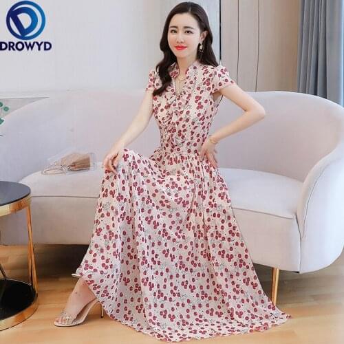 2021 Beach Floral Print Long Dress Fashion Chiffon Summer Dress Black V-neck Elegant Dress Women Bandage Party Dresses Vestidos