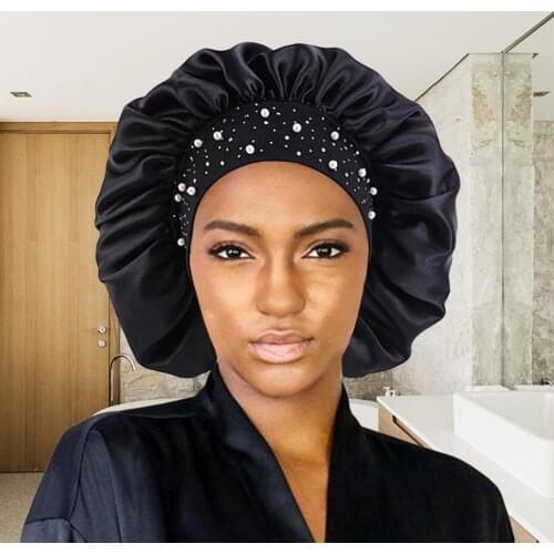1Pcs Night Cap Skin-friendly Breathable Fabric Rhinestone Women Sleeping Hat for Travel Thick Shower Cap Bathroom Accessories