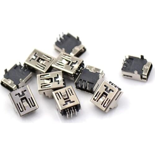 10Pcs Mini DIY USB Female 5 Pin Type B Right Angle PCB Socket Connector 2 Legs