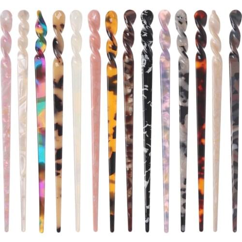 2021 New Retro Simplicity Hair Sticks Elegant Acetate Chopstick Women Metal Acrylic Hairpins Hair Clips Hair Styling Accessories
