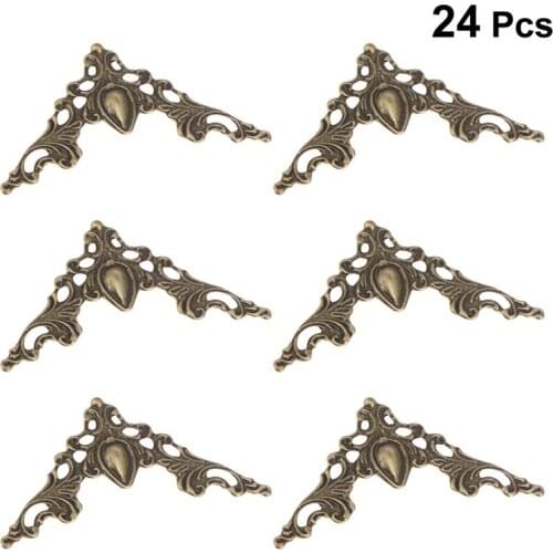24 Pcs Vintage Metal Book Corner Protector Box Book Scrapbook Album Corner Decorative Protector Cover (Antique Bronze)