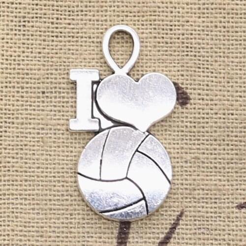 8pcs Charms I Love Volleyball 32x17mm Antique Silver Color Plated Pendants Making DIY Handmade Tibetan Finding Jewelry
