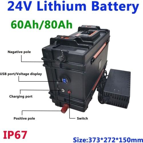 24V 80Ah lithium li ion battery pack with BMS for Mobility backup power golf trolley RV home ESS motorhome campers+10A charger